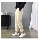 WIAOFELLAS  -  Size 27-36 Men Pants Ankle Length Spring Summer Autumn Fashion Casual Cotton Slim Straight Long Chinos Slacks Business Black