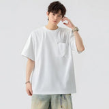 Wiaofellas  -  Summer New Streetwear Plus Size 8XL Cool Feeling Round Neck Loose Breathable T-Shirts Men Solid Color Tops Basics Pocket