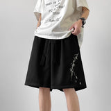 WIAOFELLAS  -  Leaf Embroidery Casual Shorts Men Summer Basic Simple Loose Hip Hop Streetwear Chinese style Leisure Shorts White/Black 5XL-M