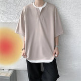 WIAOFELLAS  -  Summer Fashion Fake Two T-shirts Men Lightweight Loose Short Sleeve Casual Pull On Tees Male Solid Streetwear Hip Hop Tops Man