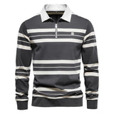 2023 Autumn New Polo Collar Stripe Men's Fashion Casual Long Sleeved T-shirt