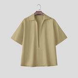 WIAOFELLAS  -  Men's Shirt Lapel Short Sleeve Solid Casual Men Clothing Loose Korean Style Streetwear Shirts Fashion Male Tops S-5XL