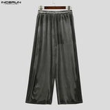 WIAOFELLAS  -  Men Pants Solid Drawstring Joggers Casual Trousers Men Velour Loose Shiny Streetwear Korean Style Fashion Long Pants