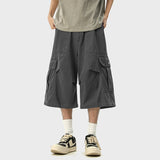 WIAOFELLAS  -  Summer Men's Shorts Casual Solid Color Side Big Pockets Pleated Design  Loose Straight Wide Leg Male Jeans Simple