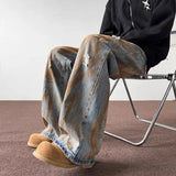WIAOFELLAS  -  Tie Dye Ripped Jeans Men's Straight Leg Trendy Brand Retro and Cool Casual Hip-hop High Street Pants