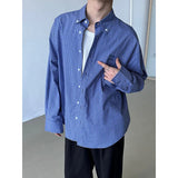 WIAOFELLAS  -  New American Retro Blue Plaid Shirt Men Loose Long Sleeve Loose Casual Button Embroidered Tops Mens Shirts Streetwear