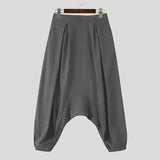 Wiaofellas  -  Men Harem Pants Solid Color Elastic Waist Joggers Casual Drop-crotch Pants Men Streetwear Fashion Loose Trousers