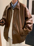 WIAOFELLAS  -  Juspinice Oversize Men's Leather Jacket Solid Color Korean Style Fashion Male Autumn Coat Streetwear Men Clothing Jacket Men No