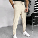Wiaofellas  -  Fashion Waffle Solid Color Pants Men Spring Summer Casual Breathable Drawstring Waist Lace-up Trousers Mens Leisure Sports Pants