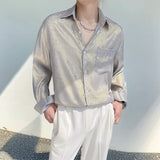 WIAOFELLAS  -  Sexy Silk Satin Shirts for Men Long Sleeved Shiny Smooth Solid Loose Men's Dress Shirt Autumn Spring Club Prom Mens Clothing