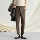 WIAOFELLAS  -  New Autumn And Winter Men's Solid Color Thick Nine-Point Suit Pants Retro Fashion Trend Loose Casual Simple Daily Men's Bottoms