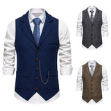 WIAOFELLAS  -  Coffee Lapel Men's British Retro Vest Slim Loose Literary Solid Color Versatile Cardigan Top