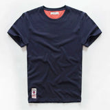 Wiaofellas  -  Retro Distressed Cotton round Neck Short Sleeve T-Shirt Loose Fit Basic Color Summer Youth Fashion Standard Tailoring Male Top