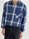 Wiaofellas  -  Long Plaid Sleeved Shirt Turn down Neck Single Breasted Loose Men's Spring New Korean Style Fashion Simple Versatile 2A1203