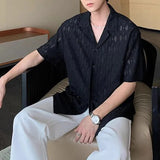 WIAOFELLAS  -  Mens Shirt Diamond Hollow Breathable Thin Casual Shirt Summer Fashion Niche Sexy Outdoor Short-Sleeved Top Men'S Clothing 2025
