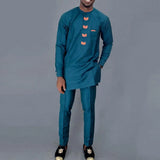 Wiaofellas 2024 New Elegant Men's Suit Round Neck Solid Color Shirt and Pants Sets 2 Piece Kaftan African Party Wedding Festival Men's Suit