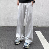 Wiaofellas  -  Trendy Striped Sweatpants Loose Straight Drapey Long Casual Versatile Sports Pants Simple Plaid Summer Youth Polyester Fiber