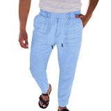 Wiaofellas  -  Wish New Men's Casual Cotton Linen Drawstring Pants Solid Color Simple Fashionable Loose Fit Beach Shorts from Mainland China
