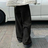 WIAOFELLAS  -  Men Pants Solid Color Elastic Waist Joggers Plush Fleece Trousers Men Streetwear Loose Fashion Casual Male Long Pants