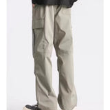 WIAOFELLAS  -  Korean Fashion Wide Leg Spring Autumn Men's Clothing Solid Color Elastic High Waisted Zipper Pockets Trousers Cargo Pants