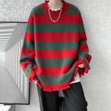 WIAOFELLAS  -  Men Autumn Winter New Striped Warm Sweater Tops Men's Oversize Loose Knitted Tops Male Round Neck Cashmere Jumpers C69