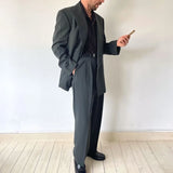 WIAOFELLAS  -  Loose Dark Grey Double Breasted Men Suit Two Pieces(Jacket+Pants) Lapel Outfits Casual Party Prom Wedding Set