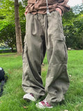 Wiaofellas  -  Retro Japanese Style Work Pants Men's Women's Straight Leg Cuffed Casual Trousers Heavy Duty Drapey Floor Length BF