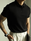 WIAOFELLAS  -  Fashionable Mens Slim Fit Polo Shirts Short Sleeve Button Turn-down Collar Polo Shirt Spring Summer Casual Men Solid Color Polos