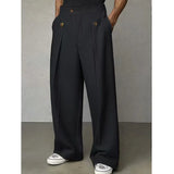 Wiaofellas  -  Spring Autumn New Fashion Men Casual Suit Pants Multiple Buttons High Waist Loose Straight Trousers Spring Business Soild Pant