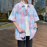 WIAOFELLAS  -  Summer Tropical Plants Printed Men's Shirts Hawaiian Beach Short Sleeved Man Floral Shirt Plus Size Loose Mens Blouse Streetwear