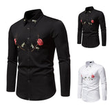 Wiaofellas  -  Men's  Long Sleeve Shirts Tops Men Male Groom Groomsman Floral Rose Shirts Man Casual Prom Party Shirt LS28