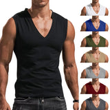 WIAOFELLAS  -  Men's Summer V-neck Sleeveless Vest Solid Color Casual Breathable Slim T-shirt Men's Fitness Sports Vest in A Variety of Colors