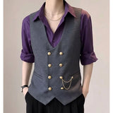 Wiaofellas  -  British Style Double Breasted Suit Vest Men V-neck Casual Business Dress Waistcoat Wedding Social Party Tuxedo Uniform Vests