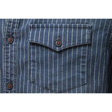 Wiaofellas  -  Denim Shirts Men Cotton Striped Stretch Long Sleeve Black Cargo Jean Shirt Quality Blouses Casual Slim Cowboy Shirts For Men