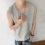 WIAOFELLAS  -  Embroidery Design Men's Tankk Tops Casial Round Collar Sleeveless Tops Solid Color Loose Pullover Male Vests Summer