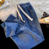 WIAOFELLAS  -  Light Blue Men's Jeans Straight Leg Casual Pants Thin Summer Loose Fit Dstring High Waist Denim Cotton Polyester Blend