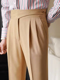 Wiaofellas  -  Trousers Men Spring Autumn New Fashion Belt-up High Waist Slim Pants Men Business Casual Solid Color Straight Pants