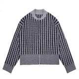 WIAOFELLAS  -  American Retro Contrasting Striped Twisted Zipper Cardigan Knit Sweater Jacket Men and Women Casual Versatile Tops