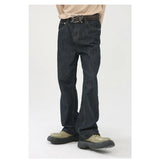 Wiaofellas  -  Men Korean Raw Denim Straight Jeans High Waist Loose Wide Leg Floor Length Trouser Vintage Baggy Streetwear Casual Daily Bottoms