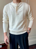WIAOFELLAS  -  Fall Winter Daily Casual Mens Sweaters Trendy Solid Color Buttoned O Neck Knitted Henley Shirts Men Fashion Long Sleeve Jumpers