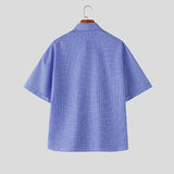 Wiaofellas  -  Men Plaid Shirt Lapel Short Sleeve Loose Casual Men Clothing Summer Korean Style Pockets Fashion Leisure Male Tops