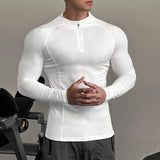 WIAOFELLAS  -  Men T Shirt Solid Color Zipper Long Sleeve Turtleneck Male Tee Tops Streetwear Workout Fashion Casual Men Clothing S-3XL