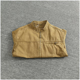 WIAOFELLAS  -  Classic vintage button-down biker jacket top men's youth cotton khaki do old wash cargo coat trend