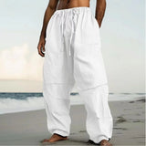 WIAOFELLAS  -  Spring Summer Men Cotton Linen Long Pants Drawstring Trousers Leisure Resort Trousers Men Thin Oversized Loose Straight Leg Pant