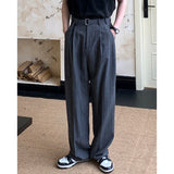 WIAOFELLAS  -  50% Wool Stripe Suit Pant Men Autumn Winter Fashion Retro Loose Casual Wide Leg Thicken Suit Pant Office Man Commuter Trousers