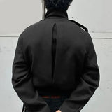 WIAOFELLAS  -  Men Jackets Solid Color Stand Collar Long Sleeve Zipper Button Male Coats Streetwear Fashion Casual Jackets Outerwear