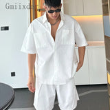 Wiaofellas  -  Summer American Tracksuit High Street Simple Fashionable Shirt Suit Loose Casual Short-sleeved Shorts Comfortable Suit Chic