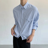 Wiaofellas  -  Men Striped Shirt Lapel Long Sleeve Loose Casual Men Clothing Streetwear Korean Style Fashion Tops Male Shirts