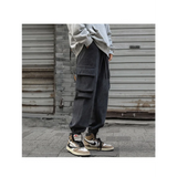 WIAOFELLAS  -  Men's Clothing Spring Autumn Solid Color Elastic High Waisted Pockets Fashionable Casual Trousers Bloomers Cargo Cropped Pants