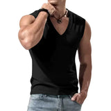 WIAOFELLAS  -  Summer Men's Solid Color V-Neck Tank Tops Casual Breathable Sleeveless T-Shirt Men Fitness Sports Vest Male Outdoor Jogging Tops